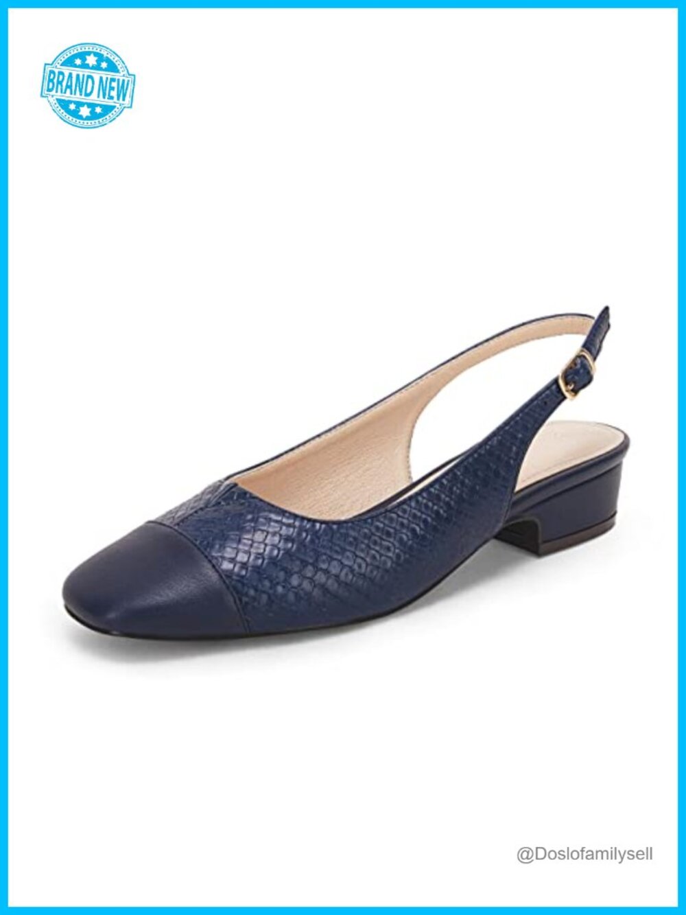Faux Leather Slingback Pumps Low Block Heel Closed Toe Office Dress Shoes